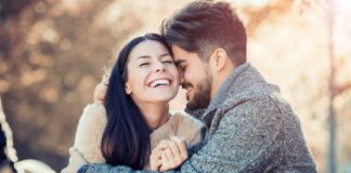 Couple smiling and hugging with cute ways to say I love you