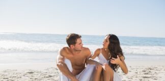 couple in paradise at the beach