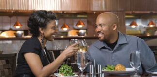 African-american couple having a wine toast