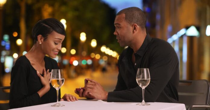 A couple answers the Should I Propose before or after dinner question by proposing before dinner!