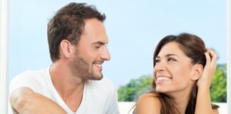 man and woman flirting with each other