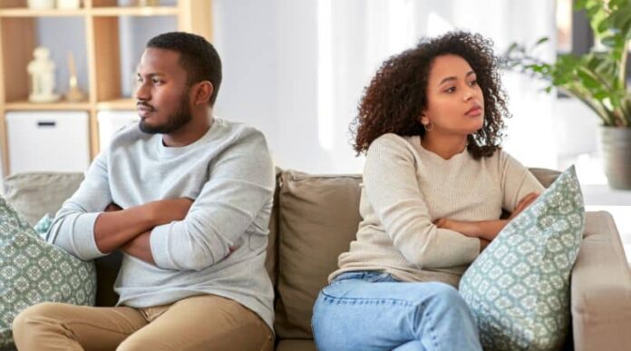 couple looking away from one another