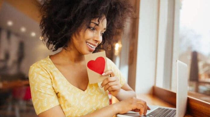 woman looking at computer