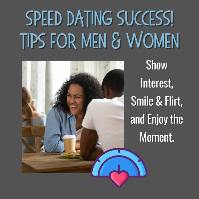 speed dating event with man and woman at a table