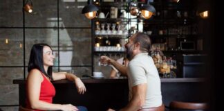 Couple chatting on a date for drinks